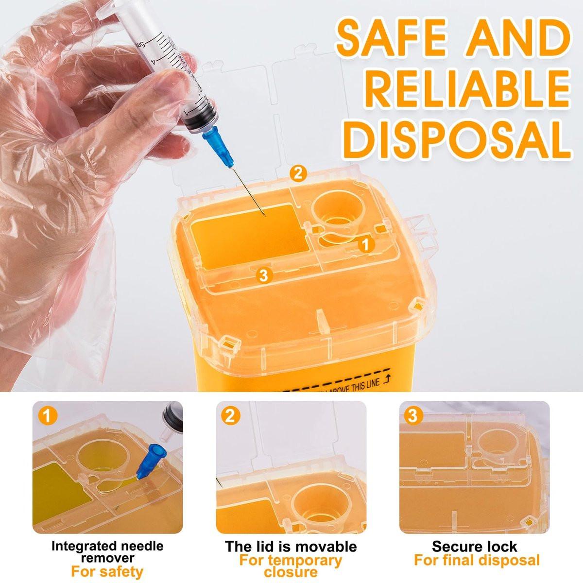 MITINU Gelber 1 Quart (3er-Pack) Sharps Behälter für den Heimgebrauch, Nadelentsorgungsbehälter, Biohazard Behälter, Spritzenentsorgung, kleiner tragbarer Behälter für Reisen, professionelle Entsorgung von scharfen Abfällen
