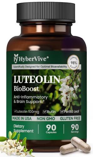 HyberVive Luteolin Kapseln, 98% Ultra-Reines Luteolin-Extrakt – Pflanzliches Flavonoid für Gehirngesundheit, Immununterstützung & Entzündungsgleichgewicht – Hergestellt in USA, 90 Vegane Kapseln