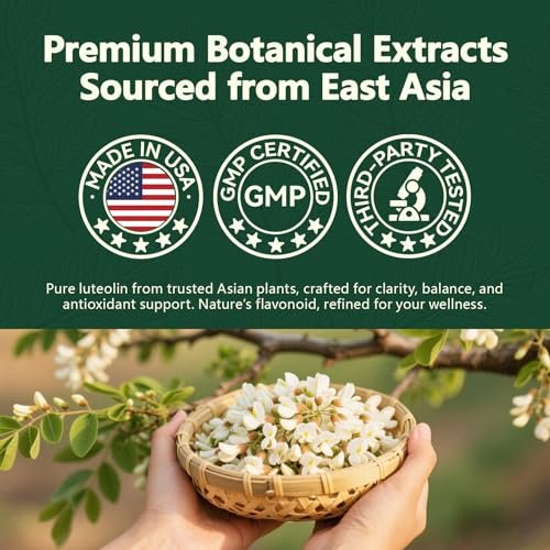 HyberVive Luteolin Kapseln, 98% Ultra-Reines Luteolin-Extrakt – Pflanzliches Flavonoid für Gehirngesundheit, Immununterstützung & Entzündungsgleichgewicht – Hergestellt in USA, 90 Vegane Kapseln