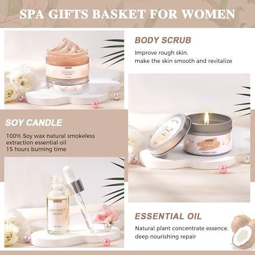 Geschenke für Frauen – Bath & Body Geschenkset mit Kokosnuss-Duft, 12-teiliges Home Spa Set für Selbstpflege, entspannendes Badeset zum Muttertag, Geburtstag, Weihnachten für Mama, Schwester, Ehefrau
