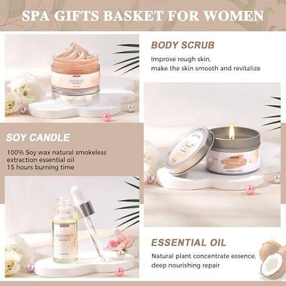 Geschenke für Frauen – Bath & Body Geschenkset mit Kokosnuss-Duft, 12-teiliges Home Spa Set für Selbstpflege, entspannendes Badeset zum Muttertag, Geburtstag, Weihnachten für Mama, Schwester, Ehefrau