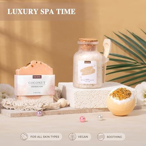 Geschenke für Frauen – Bath & Body Geschenkset mit Kokosnuss-Duft, 12-teiliges Home Spa Set für Selbstpflege, entspannendes Badeset zum Muttertag, Geburtstag, Weihnachten für Mama, Schwester, Ehefrau