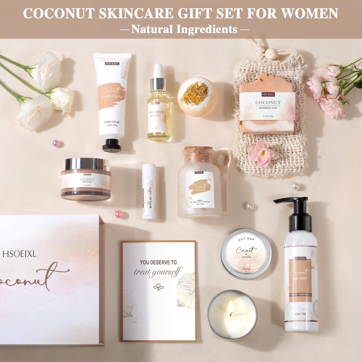 Geschenke für Frauen – Bath & Body Geschenkset mit Kokosnuss-Duft, 12-teiliges Home Spa Set für Selbstpflege, entspannendes Badeset zum Muttertag, Geburtstag, Weihnachten für Mama, Schwester, Ehefrau