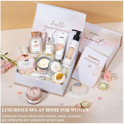 Geschenke für Frauen – Bath & Body Geschenkset mit Kokosnuss-Duft, 12-teiliges Home Spa Set für Selbstpflege, entspannendes Badeset zum Muttertag, Geburtstag, Weihnachten für Mama, Schwester, Ehefrau