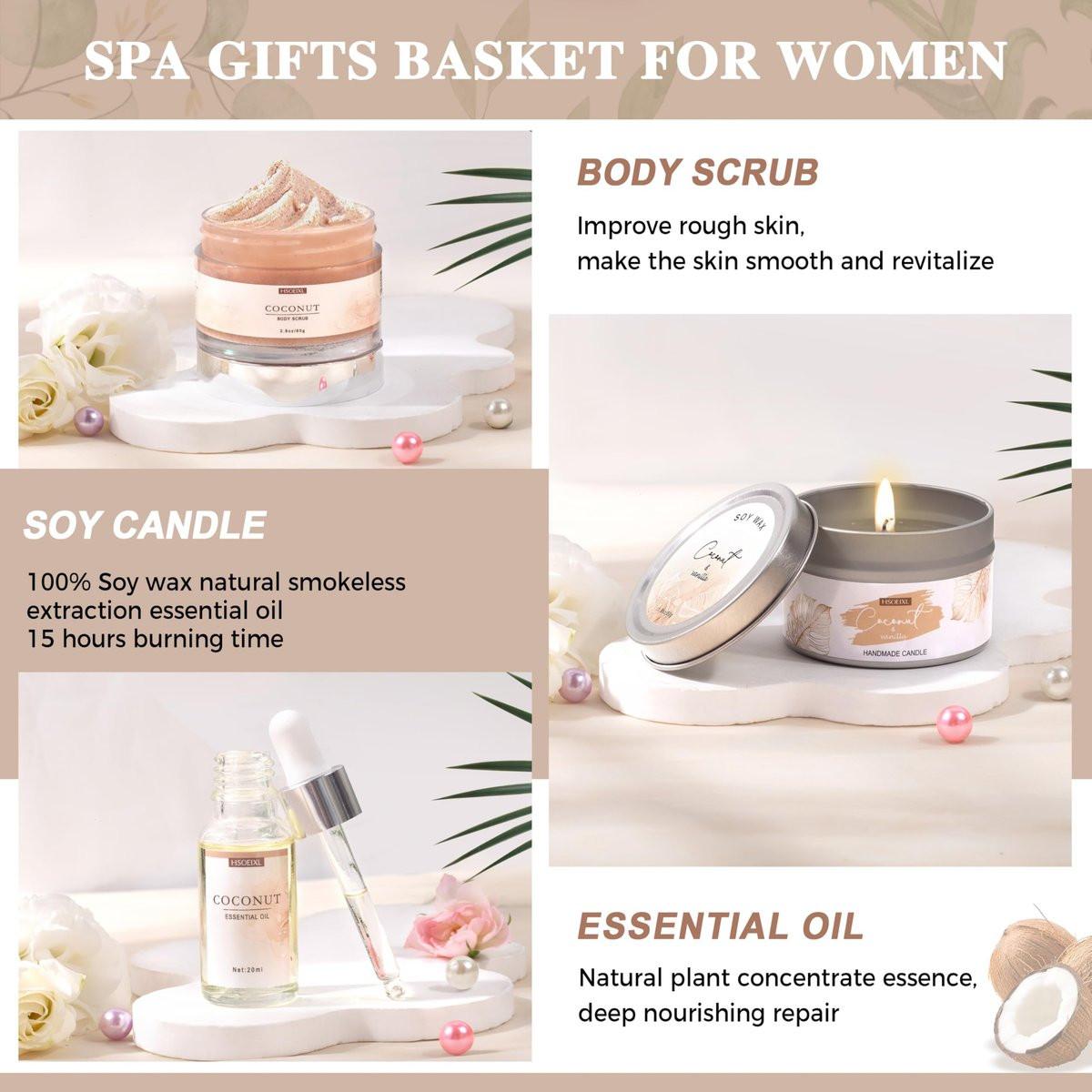 Geschenke für Frauen – Bath & Body Geschenkset mit Kokosnuss-Duft, 12-teiliges Home Spa Set für Selbstpflege, entspannendes Badeset zum Muttertag, Geburtstag, Weihnachten für Mama, Schwester, Ehefrau