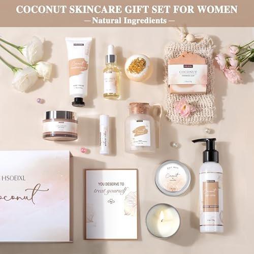 Geschenke für Frauen – Bath & Body Geschenkset mit Kokosnuss-Duft, 12-teiliges Home Spa Set für Selbstpflege, entspannendes Badeset zum Muttertag, Geburtstag, Weihnachten für Mama, Schwester, Ehefrau