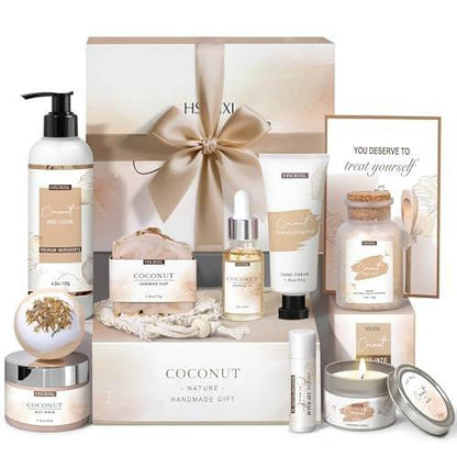 Geschenke für Frauen – Bath & Body Geschenkset mit Kokosnuss-Duft, 12-teiliges Home Spa Set für Selbstpflege, entspannendes Badeset zum Muttertag, Geburtstag, Weihnachten für Mama, Schwester, Ehefrau