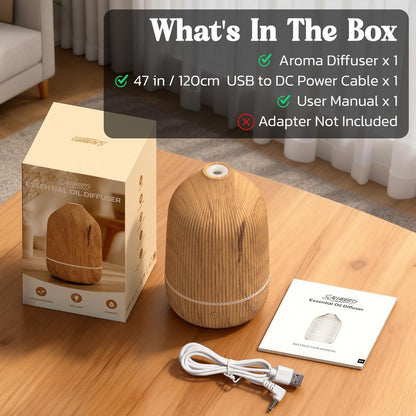 Salubrito Aroma-Diffuser 100ml – Mini Ultraschall-Diffuser für ätherische Öle, Holzmaserung, mit 7 LED-Farben, Auto-Abschaltung