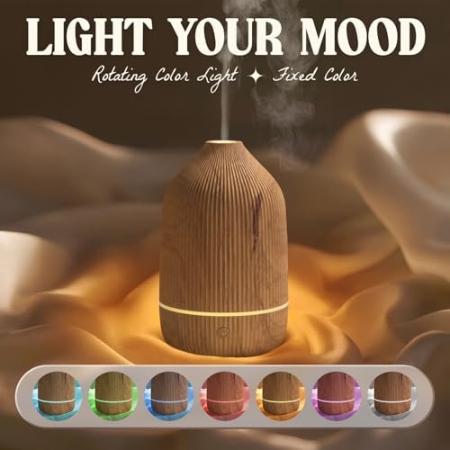 Salubrito Aroma-Diffuser 100ml – Mini Ultraschall-Diffuser für ätherische Öle, Holzmaserung, mit 7 LED-Farben, Auto-Abschaltung