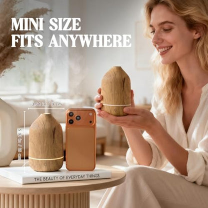 Salubrito Aroma-Diffuser 100ml – Mini Ultraschall-Diffuser für ätherische Öle, Holzmaserung, mit 7 LED-Farben, Auto-Abschaltung
