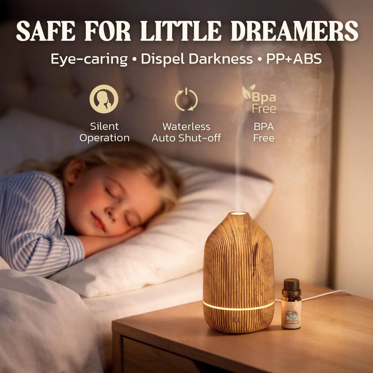 Salubrito Aroma-Diffuser 100ml – Mini Ultraschall-Diffuser für ätherische Öle, Holzmaserung, mit 7 LED-Farben, Auto-Abschaltung