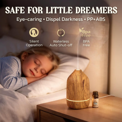 Salubrito Aroma-Diffuser 100ml – Mini Ultraschall-Diffuser für ätherische Öle, Holzmaserung, mit 7 LED-Farben, Auto-Abschaltung