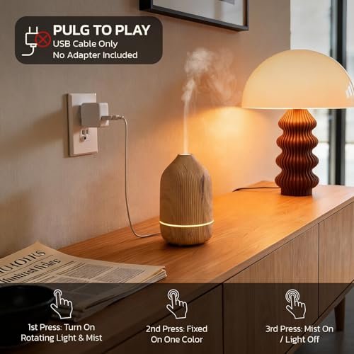 Salubrito Aroma-Diffuser 100ml – Mini Ultraschall-Diffuser für ätherische Öle, Holzmaserung, mit 7 LED-Farben, Auto-Abschaltung