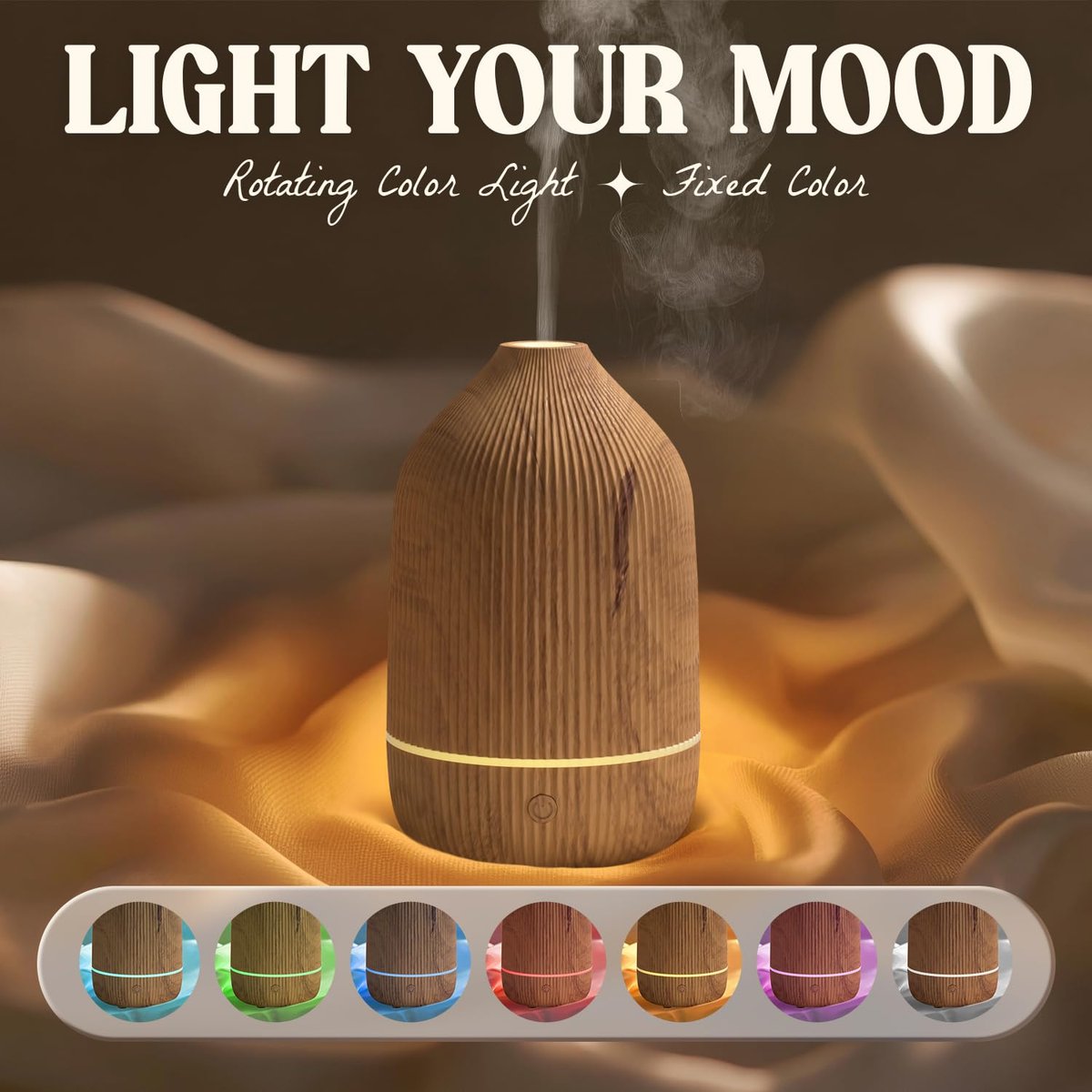 Salubrito Aroma-Diffuser 100ml – Mini Ultraschall-Diffuser für ätherische Öle, Holzmaserung, mit 7 LED-Farben, Auto-Abschaltung