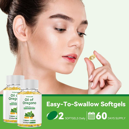 Oreganoöl mit Schwarzkümmelöl, 6000 mg Oreganoöl Kapseln Bio mit Carvacrol & Thymochinon, 2-in-1 Nahrungsergänzungsmittel für die Immunabwehr, Nicht-GVO, Leicht zu Schlucken, 2 Flaschen, Insgesamt 120 Softgels