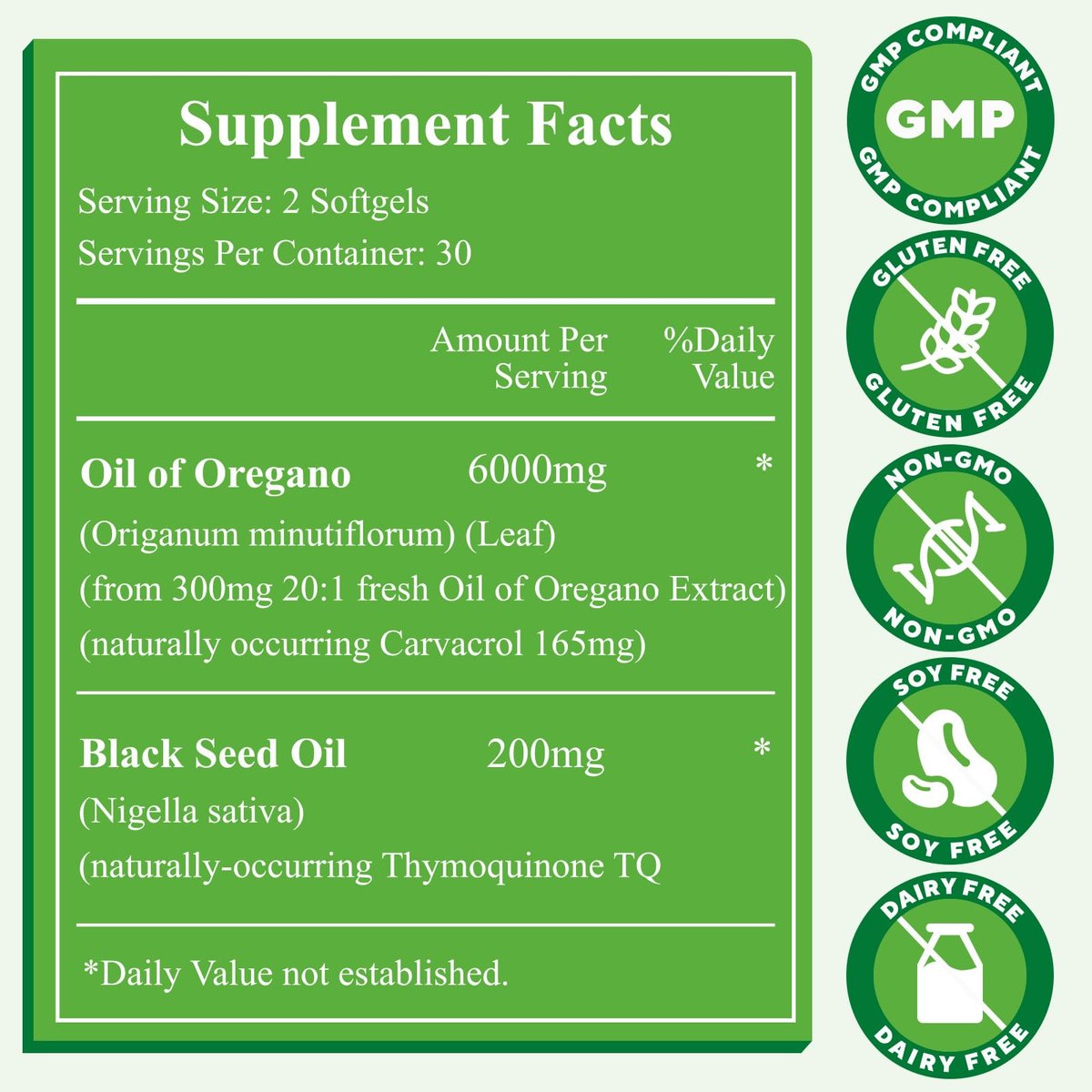 Oreganoöl mit Schwarzkümmelöl, 6000 mg Oreganoöl Kapseln Bio mit Carvacrol & Thymochinon, 2-in-1 Nahrungsergänzungsmittel für die Immunabwehr, Nicht-GVO, Leicht zu Schlucken, 2 Flaschen, Insgesamt 120 Softgels