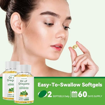 Oreganoöl mit Schwarzkümmelöl, 6000 mg Oreganoöl Kapseln Bio mit Carvacrol & Thymochinon, 2-in-1 Nahrungsergänzungsmittel für die Immunabwehr, Nicht-GVO, Leicht zu Schlucken, 2 Flaschen, Insgesamt 120 Softgels