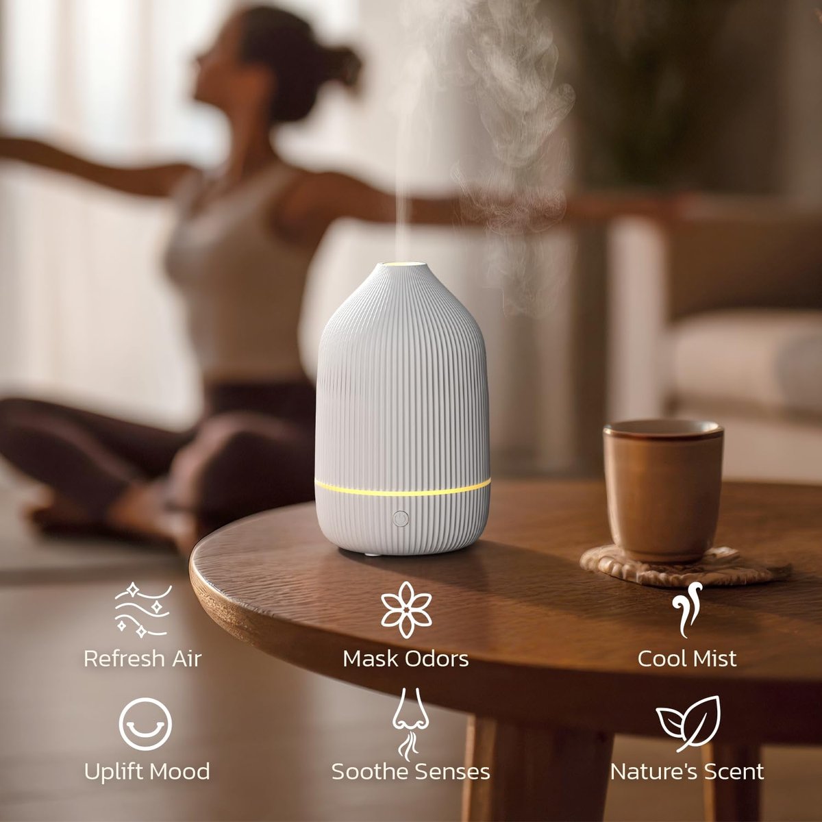 Salubrito 100ml Aromatherapie Diffuser, Ultraschall Diffuser für Ätherische Öle, Mini Luftbefeuchter mit 7 LED Farben & Auto-Abschaltung, Weiß