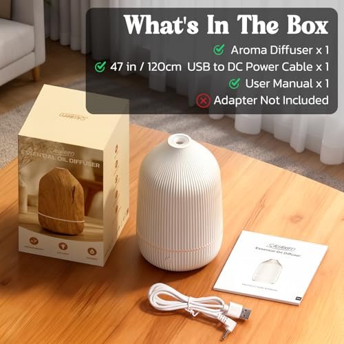 Salubrito 100ml Aromatherapie Diffuser, Ultraschall Diffuser für Ätherische Öle, Mini Luftbefeuchter mit 7 LED Farben & Auto-Abschaltung, Weiß