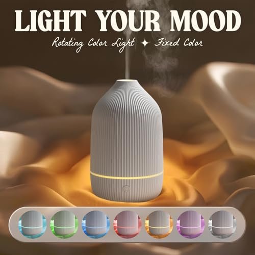 Salubrito 100ml Aromatherapie Diffuser, Ultraschall Diffuser für Ätherische Öle, Mini Luftbefeuchter mit 7 LED Farben & Auto-Abschaltung, Weiß
