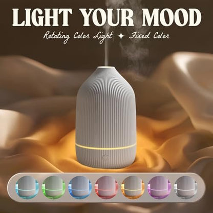 Salubrito 100ml Aromatherapie Diffuser, Ultraschall Diffuser für Ätherische Öle, Mini Luftbefeuchter mit 7 LED Farben & Auto-Abschaltung, Weiß
