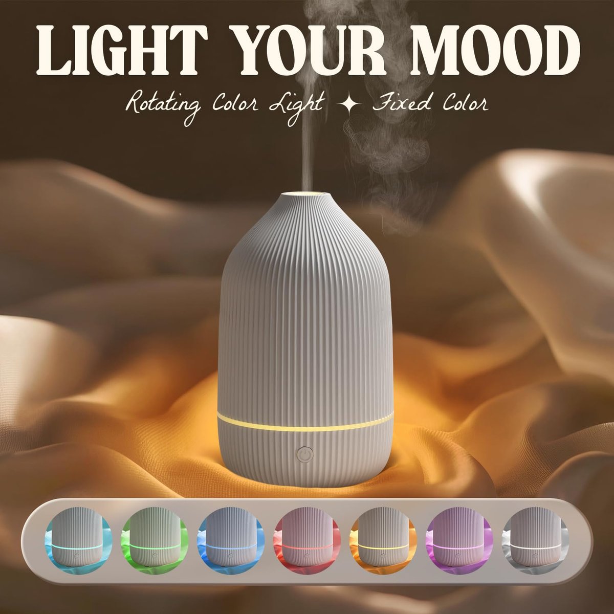 Salubrito 100ml Aromatherapie Diffuser, Ultraschall Diffuser für Ätherische Öle, Mini Luftbefeuchter mit 7 LED Farben & Auto-Abschaltung, Weiß