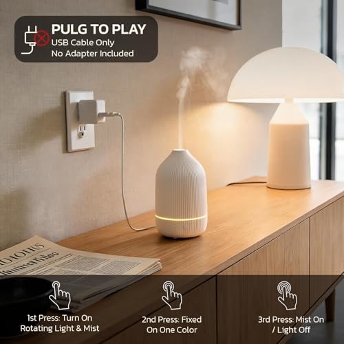Salubrito 100ml Aromatherapie Diffuser, Ultraschall Diffuser für Ätherische Öle, Mini Luftbefeuchter mit 7 LED Farben & Auto-Abschaltung, Weiß