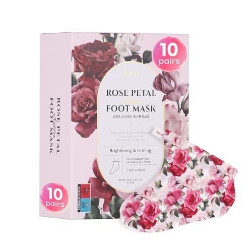 Koelf Rosenblüten-Satin-Fußmaske (10 Paar) – Intensiv pflegende Socken mit Peptiden, Kollagen, Sheabutter und Harnstoff für seidig glatte Füße