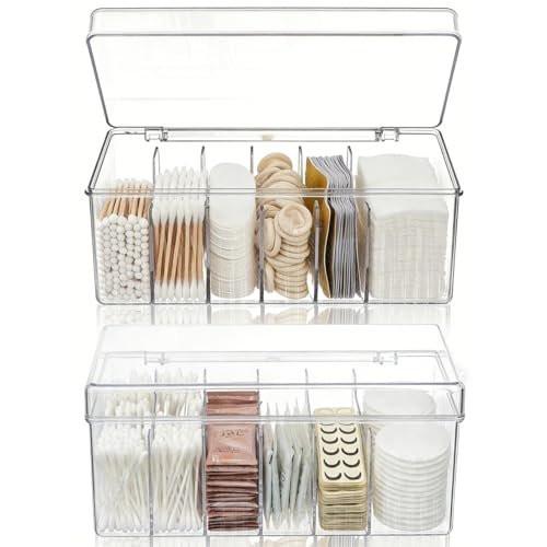 Acshio 2er-Pack Wimpernverlängerungs-Organizer, Klar, Kleine Aufbewahrungsboxen für Wimpernextensions mit 6 Fächern, Großes Fassungsvermögen, Getrennte Aufbewahrung für Wimperntechniker