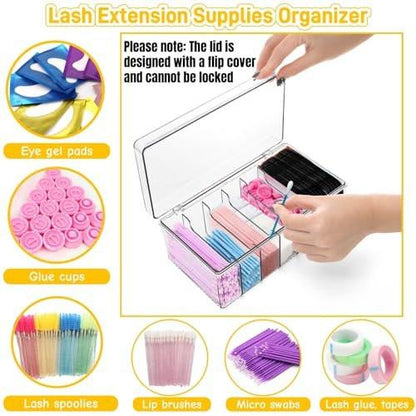 Acshio 2er-Pack Wimpernverlängerungs-Organizer, Klar, Kleine Aufbewahrungsboxen für Wimpernextensions mit 6 Fächern, Großes Fassungsvermögen, Getrennte Aufbewahrung für Wimperntechniker