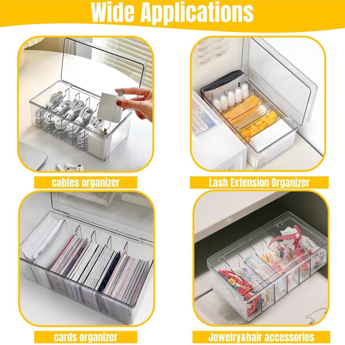 Acshio 2er-Pack Wimpernverlängerungs-Organizer, Klar, Kleine Aufbewahrungsboxen für Wimpernextensions mit 6 Fächern, Großes Fassungsvermögen, Getrennte Aufbewahrung für Wimperntechniker