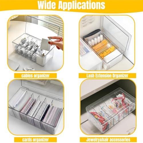 Acshio 2er-Pack Wimpernverlängerungs-Organizer, Klar, Kleine Aufbewahrungsboxen für Wimpernextensions mit 6 Fächern, Großes Fassungsvermögen, Getrennte Aufbewahrung für Wimperntechniker