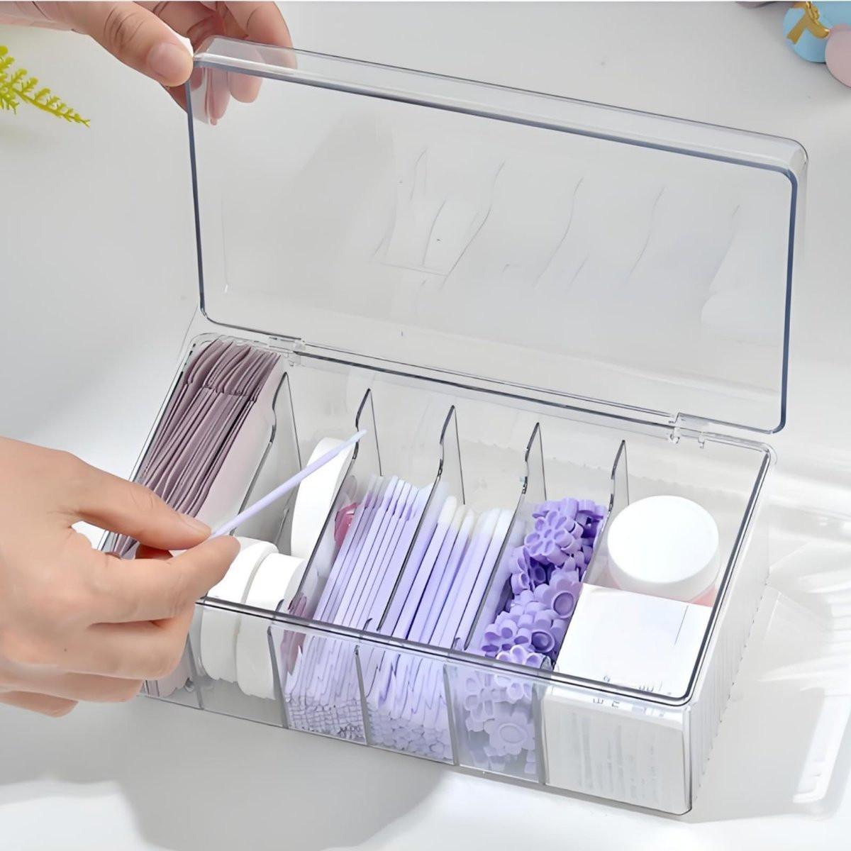 Acshio 2er-Pack Wimpernverlängerungs-Organizer, Klar, Kleine Aufbewahrungsboxen für Wimpernextensions mit 6 Fächern, Großes Fassungsvermögen, Getrennte Aufbewahrung für Wimperntechniker