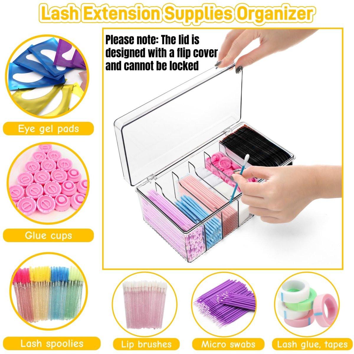 Acshio 2er-Pack Wimpernverlängerungs-Organizer, Klar, Kleine Aufbewahrungsboxen für Wimpernextensions mit 6 Fächern, Großes Fassungsvermögen, Getrennte Aufbewahrung für Wimperntechniker