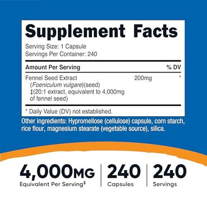 Nutricost Fenchelsamen-Extrakt 240 Kapseln für 240 Portionen pro Flasche - Veganes Fenchelpräparat