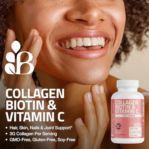 Bronson Kollagenpeptide 3000 mg (pro Portion) mit Biotin & Vitamin C – für Haar-, Haut- und Nagelunterstützung, Non-GMO, 90 Tabletten