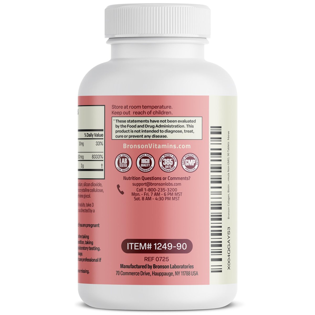 Bronson Kollagenpeptide 3000 mg (pro Portion) mit Biotin & Vitamin C – für Haar-, Haut- und Nagelunterstützung, Non-GMO, 90 Tabletten