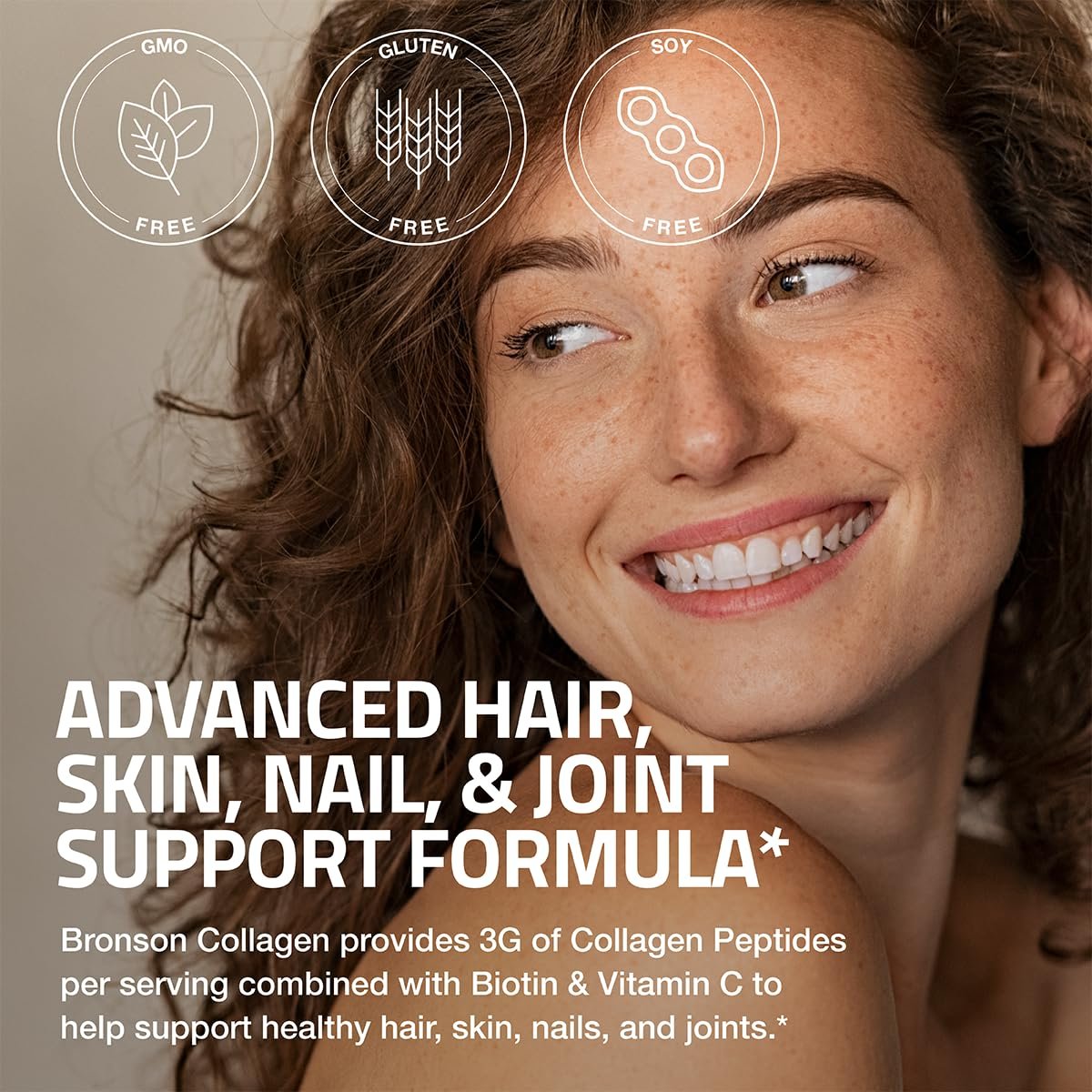 Bronson Kollagenpeptide 3000 mg (pro Portion) mit Biotin & Vitamin C – für Haar-, Haut- und Nagelunterstützung, Non-GMO, 90 Tabletten