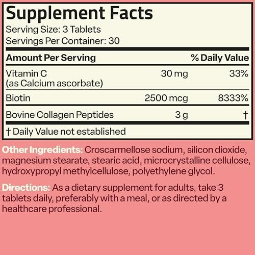 Bronson Kollagenpeptide 3000 mg (pro Portion) mit Biotin & Vitamin C – für Haar-, Haut- und Nagelunterstützung, Non-GMO, 90 Tabletten