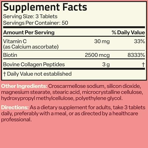 Bronson Kollagenpeptide 3000 mg (pro Portion) mit Biotin & Vitamin C – für Haar, Haut & Nägel, Nicht-GVO, 150 Tabletten