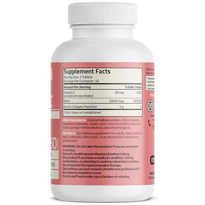 Bronson Kollagenpeptide 3000 mg (pro Portion) mit Biotin & Vitamin C – für Haar, Haut & Nägel, Nicht-GVO, 150 Tabletten