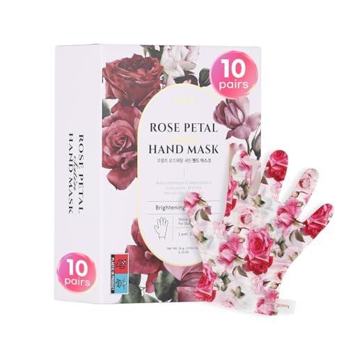 Koelf Rose Petal Satin Hand Mask (10 Paare) – Intensiv pflegende, feuchtigkeitsspendende Handschuhe mit Rosen-Duft, Peptiden, Kollagen und Sheabutter für geschmeidig weiche Haut – Handpflege-Behandlung