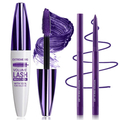Lila Mascara und Eyeliner Set – 5D Volumen & Länge, wasserfest, natürlich verlängernd & lockend, für alle Hauttypen