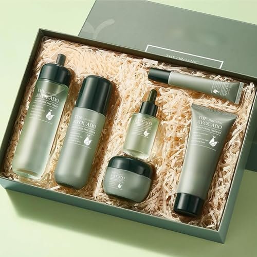 6-teiliges Avocado Hautpflege-Set – Geschenkset mit Gesichtsreiniger, Toner, Lotion, Serum, Creme & Augencreme für hydratisierte und Anti-Aging Haut für Frauen und Männer