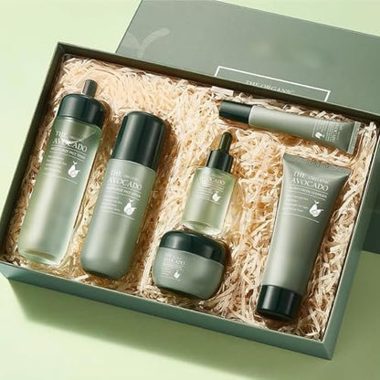 6-teiliges Avocado Hautpflege-Set – Geschenkset mit Gesichtsreiniger, Toner, Lotion, Serum, Creme & Augencreme für hydratisierte und Anti-Aging Haut für Frauen und Männer