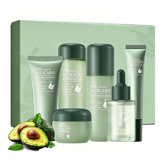 6-teiliges Avocado Hautpflege-Set – Geschenkset mit Gesichtsreiniger, Toner, Lotion, Serum, Creme & Augencreme für hydratisierte und Anti-Aging Haut für Frauen und Männer