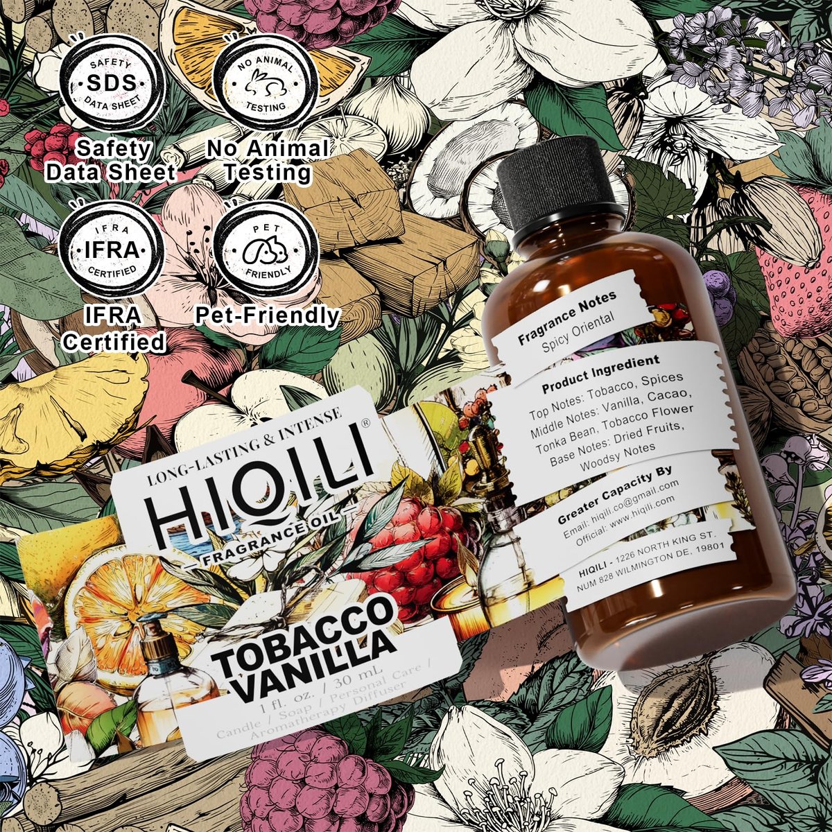 HIQILI Tobacco Vanilla Duftöl für Diffuser – Inspiriert von T.Ford Tobacco Vanille – 30 ml