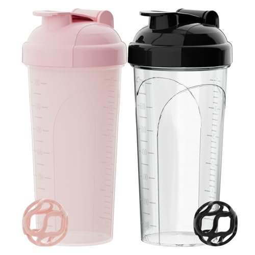 PZMLOASN 2er-Set Shakerflasche für Proteinshakes – 700 ml, auslaufsicher, langlebig, ideal für cremige Fitness-Shakes (Pink+Schwarzweiß)