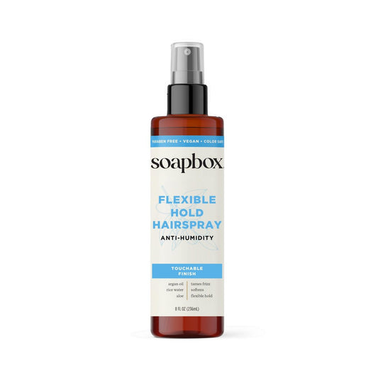 Soapbox Non-Aerosol Haarspray – Flexibler Halt mit Anti-Frizz, Vitamin B5 & Aloe Vera, leichter, weicher Halt, Glanz, 240 ml