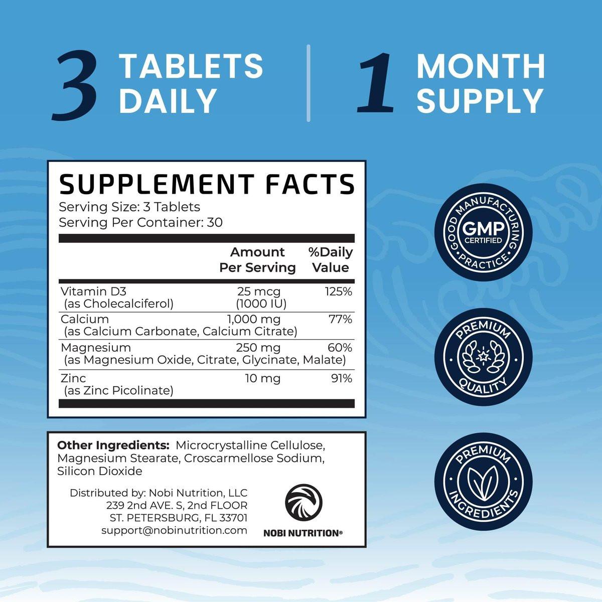 Calcium Magnesium Zink D3 Kapseln | Starke Knochen, Gesunde Zähne & Immununterstützung | Calciumcitrat, Magnesium und Zink mit Vitamin D3 | 4-in-1 Cal Mag Supplement | 90 Tabletten (1 Monatsvorrat)